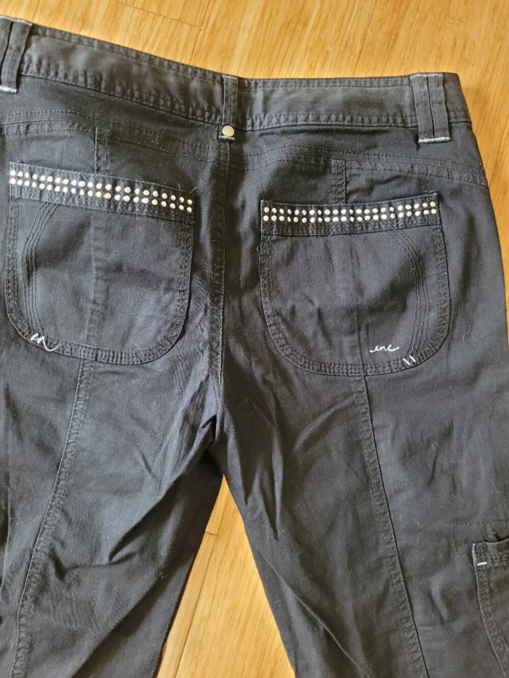 Inc Black capris Pants With Rhinestone Pockets with fold up option